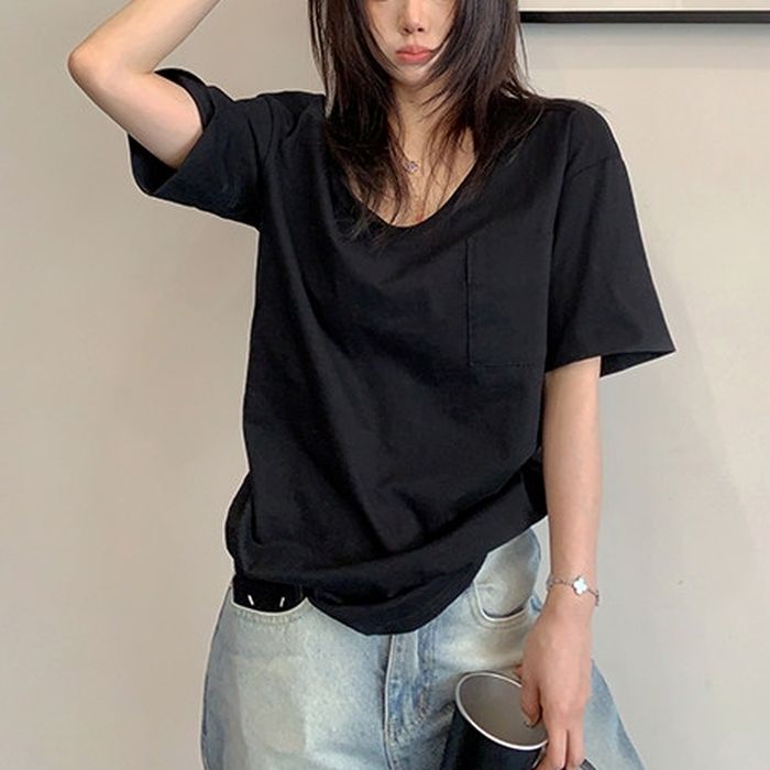 ポケット付 Vネック Tシャツ 10221