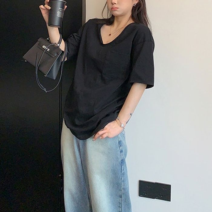 ポケット付 Vネック Tシャツ 10221