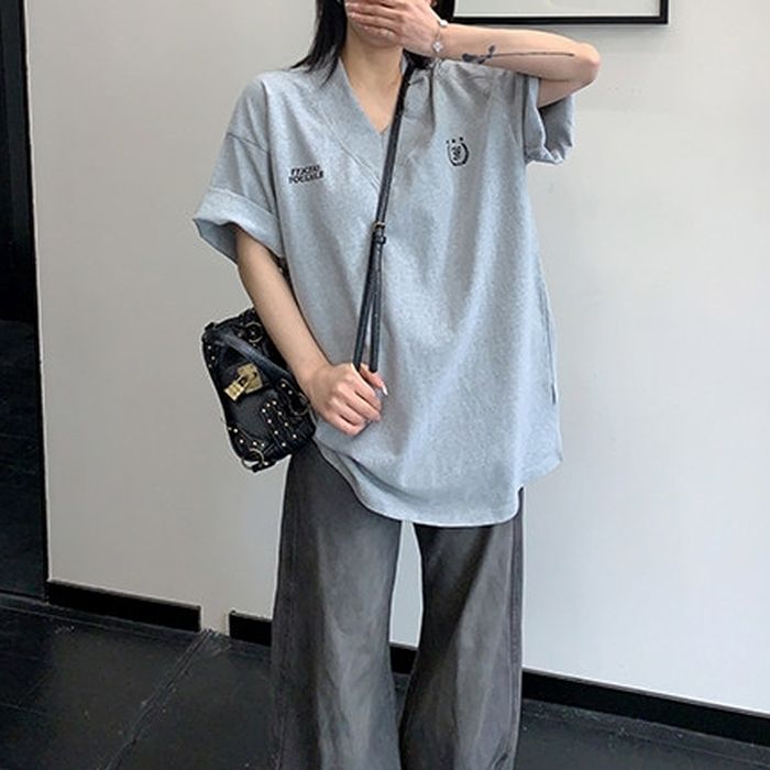 Vネック オーバーサイズTシャツ 10227