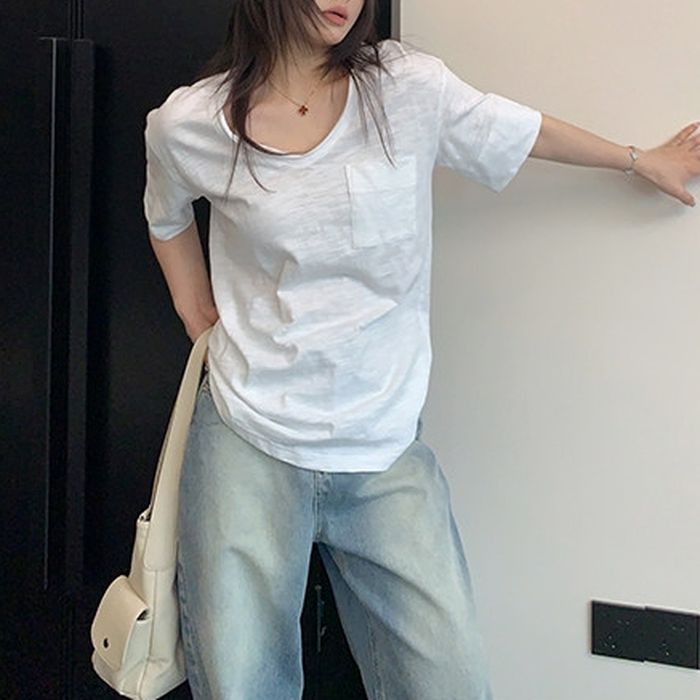ポケット付 Vネック Tシャツ 10221