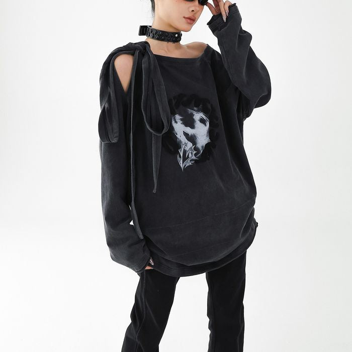 リボンタイ オフショルダー 長袖Tシャツ 10144