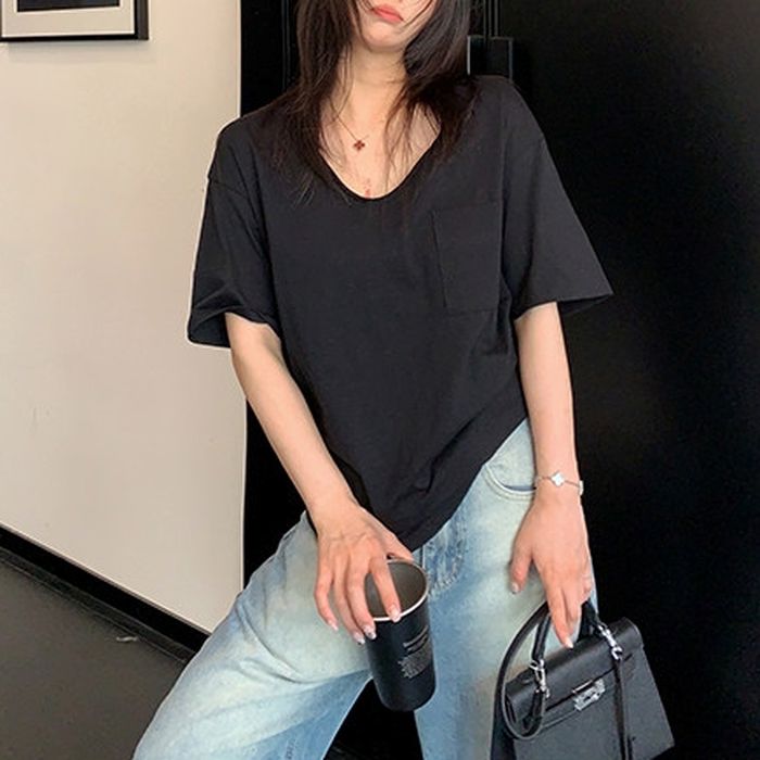ポケット付 Vネック Tシャツ 10221