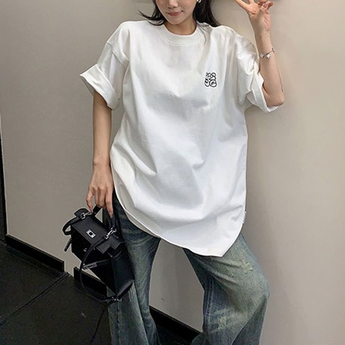 刺繍入り オーバーサイズ Tシャツ 10170