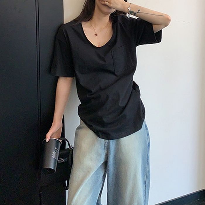 ポケット付 Vネック Tシャツ 10221