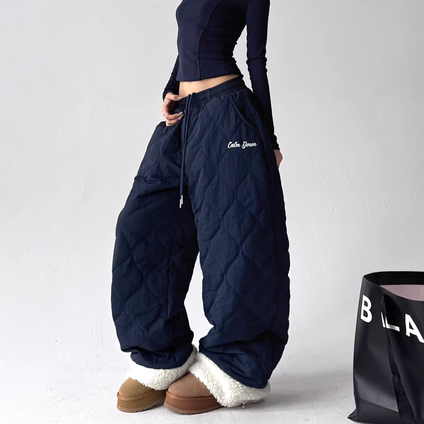 ボアトリム キルティング ワイドパンツ 10002