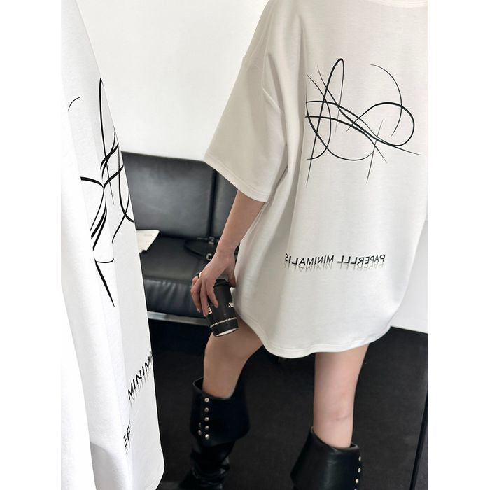 アシンメトリーデザイン バックプリント Tシャツ 10162