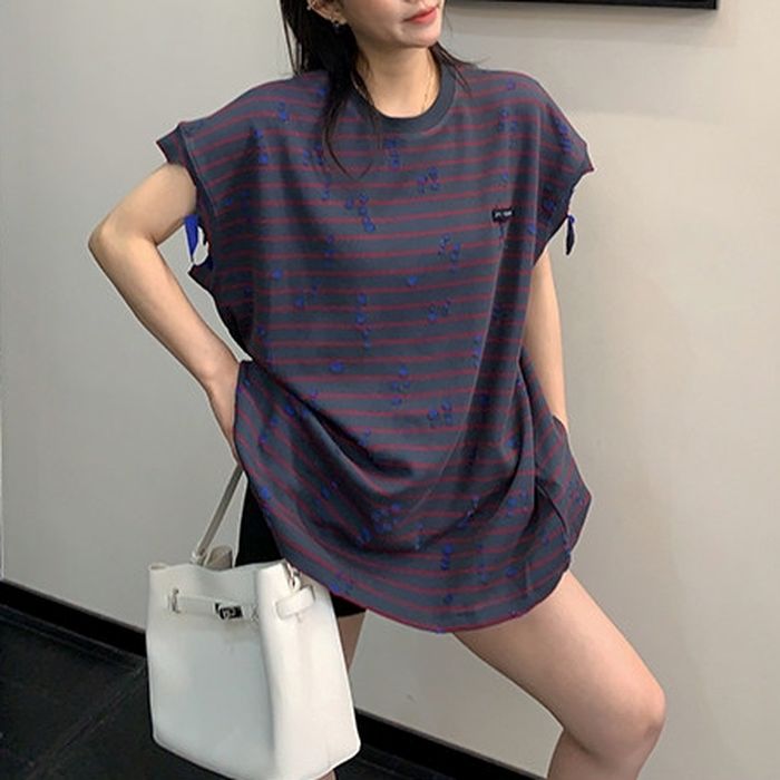 ボーダー柄 ダメージ加工 オーバーサイズTシャツ 10229