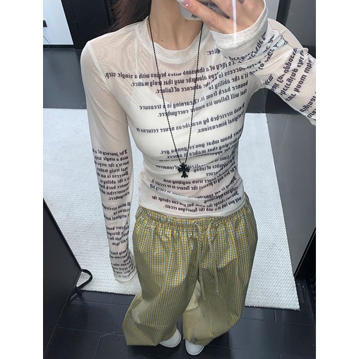 英字プリント シア― 長袖Tシャツ 10167