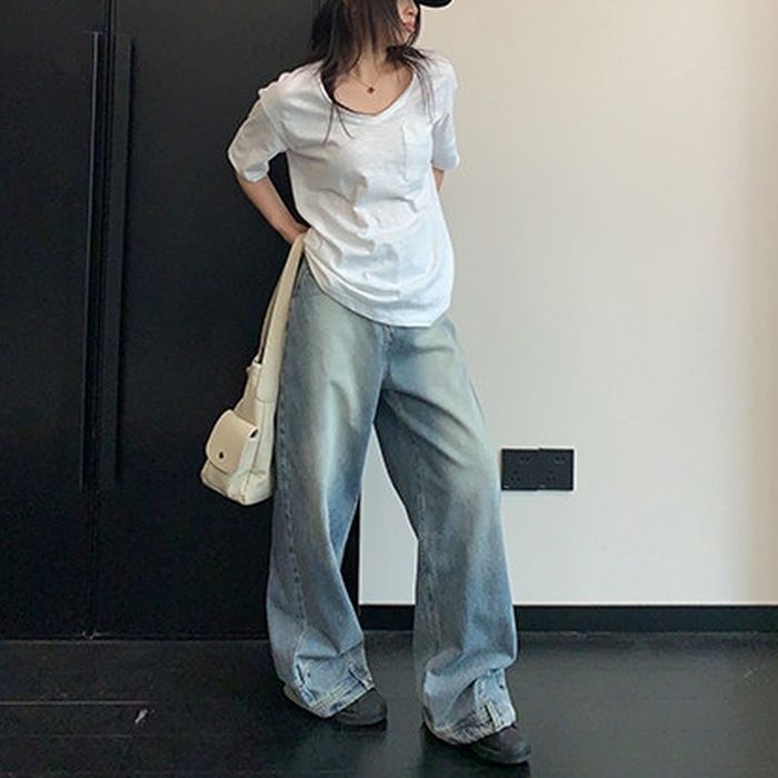 ポケット付 Vネック Tシャツ 10221