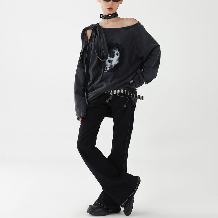 リボンタイ オフショルダー 長袖Tシャツ 10144