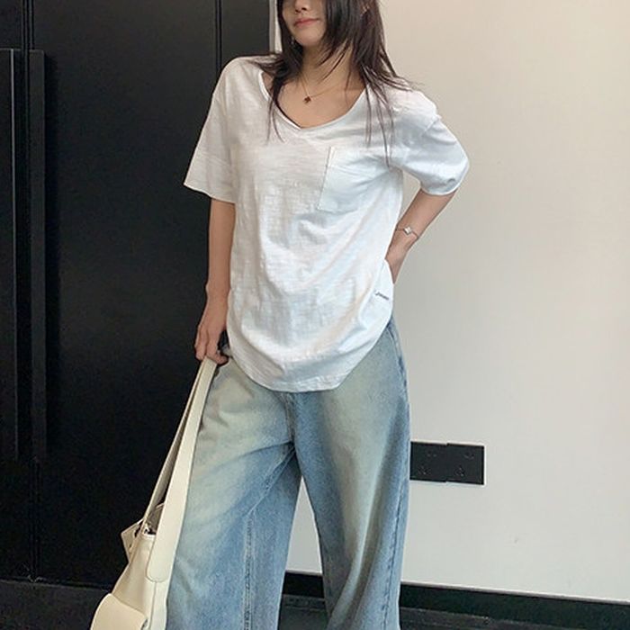 ポケット付 Vネック Tシャツ 10221