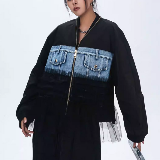 デニム チュール ジップアップ ジャケット 10014