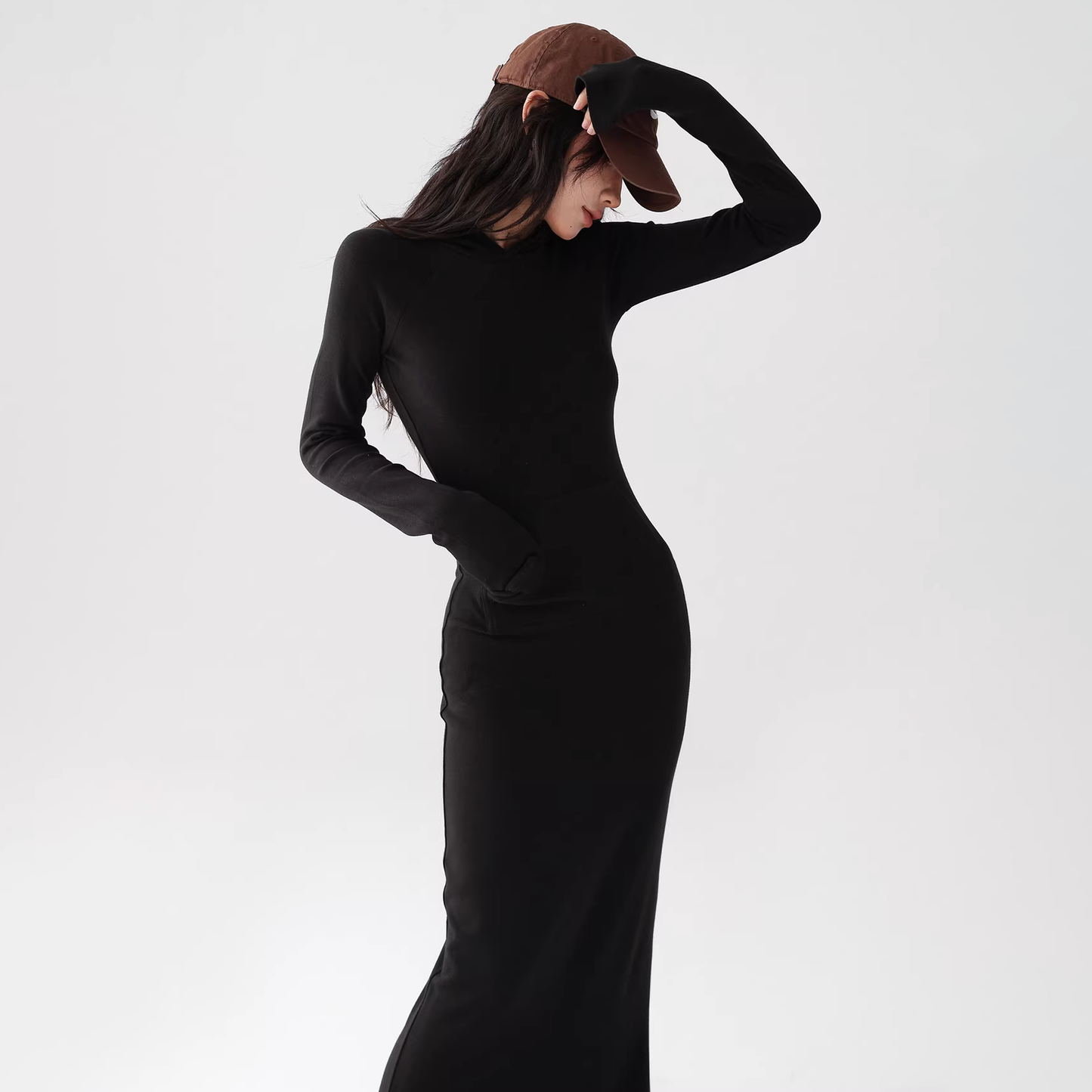 フード付 マキシワンピース 10049