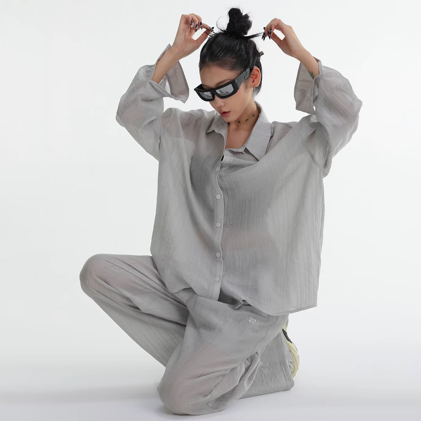 ワンポイントロゴ 長袖シャツ 10047