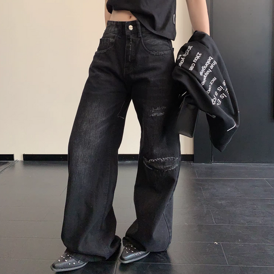 ワイドレッグ ダメージジーンズ 10028