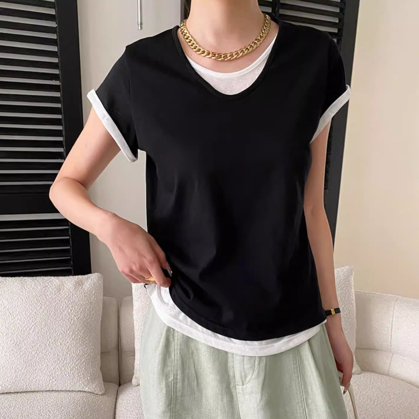 レイヤードデザインTシャツ 10188